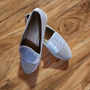 Italian rhinestone toe Silver flat sneakers Size 9